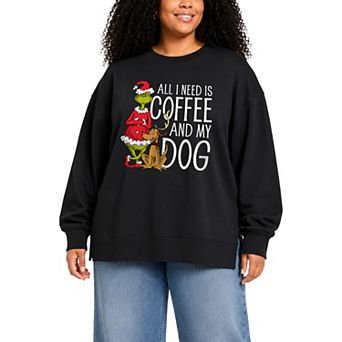 Plus Size Dr. Seuss All I Need Is Coffee & My Dog Oversized Fleece Crew Sweatshirt