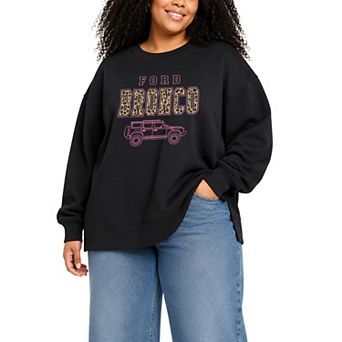 Plus Size Ford Bronco Leopard Oversized Fleece Crew Sweatshirt