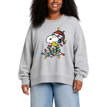 Plus Size Peanuts Snoopy & Woodstock Oversized Fleece Crew Sweatshirt