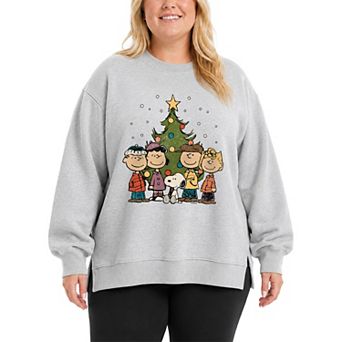Plus Size Peanuts Christmas Group Graphic Crew Sweatshirt