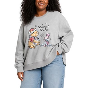 Plus Size Disney's Winnie The Pooh Warmest Wishes Oversized Fleece Crew Sweatshirt