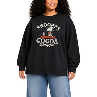 Plus Size Peanuts Snoopy's Cocoa Shoppe Oversized Fleece Crew Sweatshirt