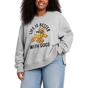 Plus Size Disney Pluto Life Is Better With Dogs Oversized Fleece Crew Sweatshirt