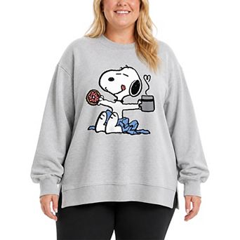 Plus Size Peanuts Donut & Coffee Snoopy Oversized Fleece Crew Sweatshirt