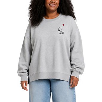 Plus Size Peanuts Valentine's Snoopy Heart Oversized Fleece Crew Sweatshirt