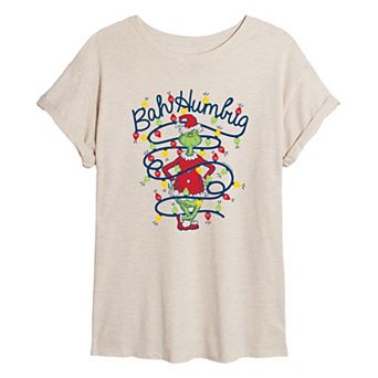 Juniors' Dr. Seuss The Grinch "Bah Humbug" Oversized Tee