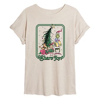 Juniors' Dr. Seuss The Grinch, Max, & Cindy Lou Who Oversized Tee