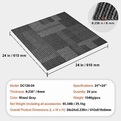 Pnronnc 24"x24" Carpet Tiles 24-Pack Reusable Modular Floor Squares with Padding