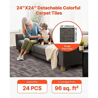 Pnronnc 24x24 Inch Carpet Tiles 24PCS Modular Padded Floor Rug Set