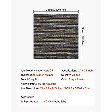 Pnronnc 24x24 Inch Carpet Tiles 24PCS Modular Padded Floor Rug Set