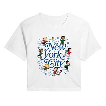 Juniors' Peanuts New York City Ice Skating Cropped Tee