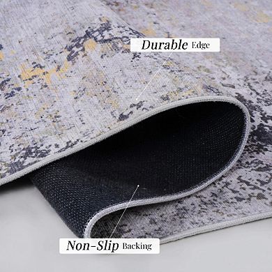 Pnronnc Washable Area Rug Non Slip Low Pile Boho Doormat Carpet