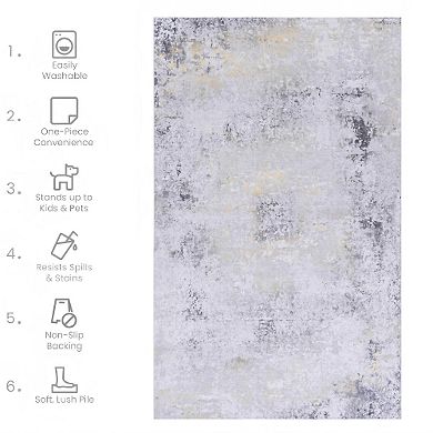 Pnronnc Washable Area Rug Non Slip Low Pile Boho Doormat Carpet