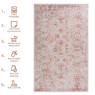 Pnronnc Washable Area Rug Non Slip Low Pile Boho Doormat Easy To Clean