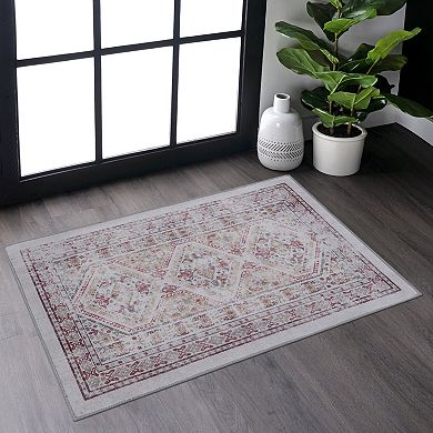 Pnronnc Washable Area Rug Non Slip Low Pile Boho Doormat Easy To Clean