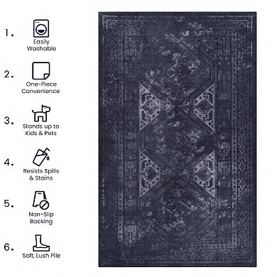 Pnronnc Soft and Durable Washable Area Rug Non Slip Low Pile Boho Doormat