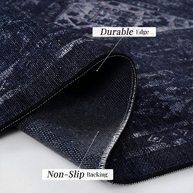 Pnronnc Soft and Durable Washable Area Rug Non Slip Low Pile Boho Doormat