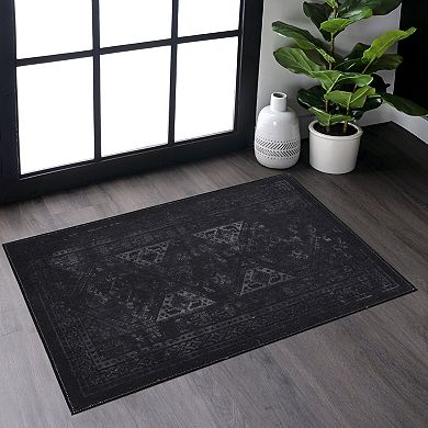 Pnronnc Soft and Durable Washable Area Rug Non Slip Low Pile Boho Doormat