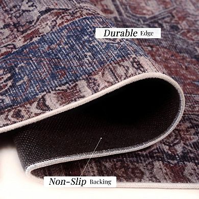 Pnronnc Soft and Comfortable Washable Area Rug Non Slip Low Pile Boho Doormat