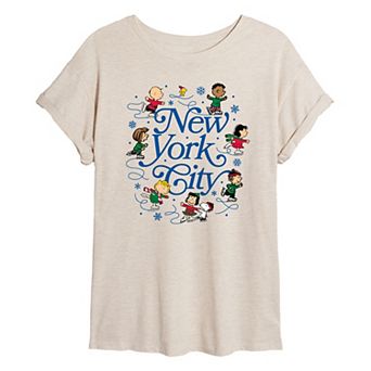 Juniors' Peanuts New York City Ice Skating Oversized Tee