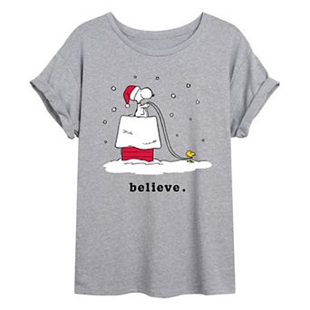 Juniors' Peanuts Sopy & Woodstock Oversized Tee