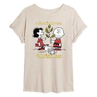 Juniors' Peanuts A Charlie Brown Christmas Tree Oversized Tee