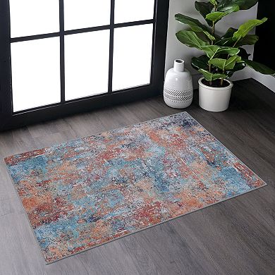 Pnronnc Washable Area Rug Non Slip Low Pile Boho Entryway Doormat Rug