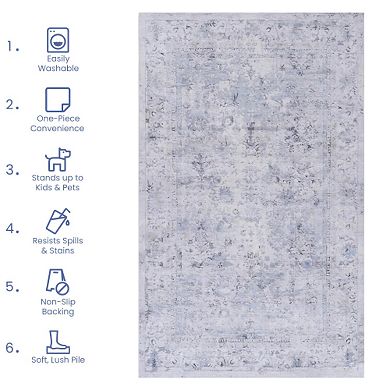 Pnronnc Washable Area Rug Non Slip Low Pile Boho Indoor Doormat Rug