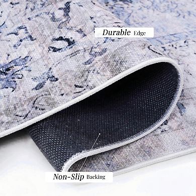 Pnronnc Washable Area Rug Non Slip Low Pile Boho Indoor Doormat Rug