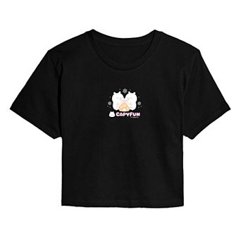 Juniors' CapyFun Capybara Gingerbread House Cropped Tee