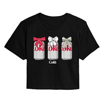 Juniors' Diet Coke Christmas Bows Cropped Tee