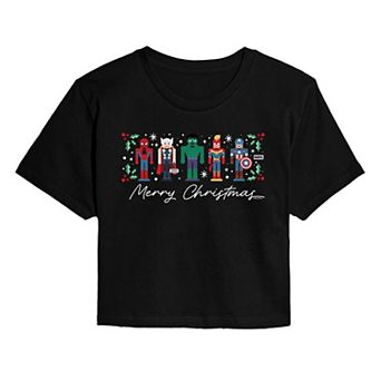 Juniors' Marvel Merry Christmas Nutcrackers Cropped Tee