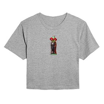 Juniors' Coca-Cola Bottle Holiday Bow Cropped Tee