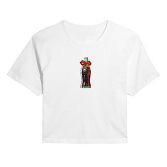 Juniors' Coca-Cola Bottle Holiday Bow Cropped Tee