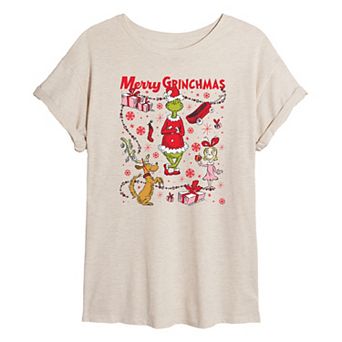 Juniors' Dr. Seuss The Grinch Merry Grinchmas Oversized Tee