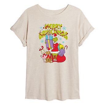 Juniors' Dr. Seuss The Grinch, Max, & Cindy Lou Who Oversized Tee