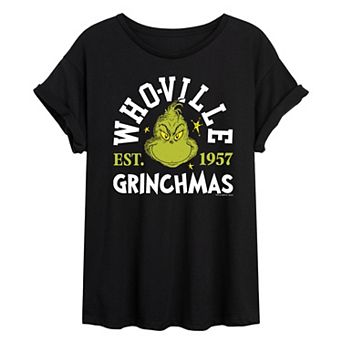 Juniors' Dr. Seuss The Grinch Who-ville Grinchmas Oversized Tee
