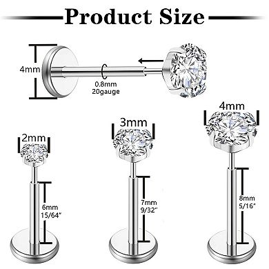 G23 Titanium Flat Body Piercing Stud Hypoallergenic No Thread