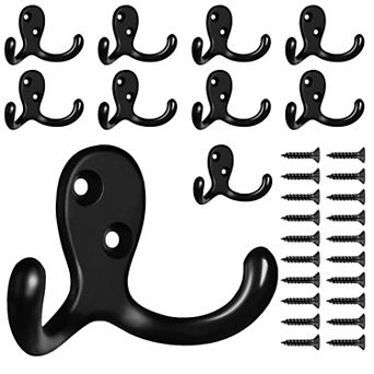 10 Pack Heavy Duty Double Prong Metal Coat Hooks Wall Mounted for Hanging Bags Towels Hats Keys
