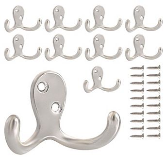10 Pack Heavy Duty Double Prong Metal Coat Hooks Wall Mounted for Hanging Bags Towels Hats Keys