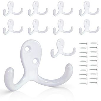 10 Pack Heavy Duty Double Prong Metal Coat Hooks Wall Mounted for Hanging Bags Towels Hats Keys