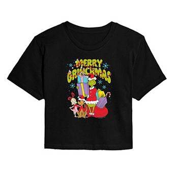 Juniors' Dr. Seuss The Grinch, Max, & Cindy Lou Who Cropped Tee