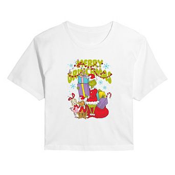 Juniors' Dr. Seuss The Grinch, Max, & Cindy Lou Who Cropped Tee