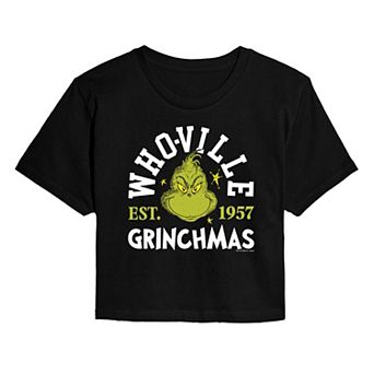 Juniors' Dr. Seuss The Grinch Who-ville Grinchmas Cropped Tee