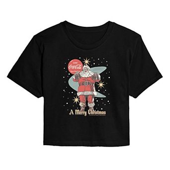 Juniors' Coca-Cola Santa Claus Cropped Tee