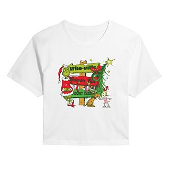 Juniors' Dr. Seuss The Grinch Who-ville Directions Cropped Tee