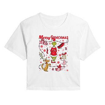 Juniors' Dr. Seuss The Grinch Merry Grinchmas Cropped Tee