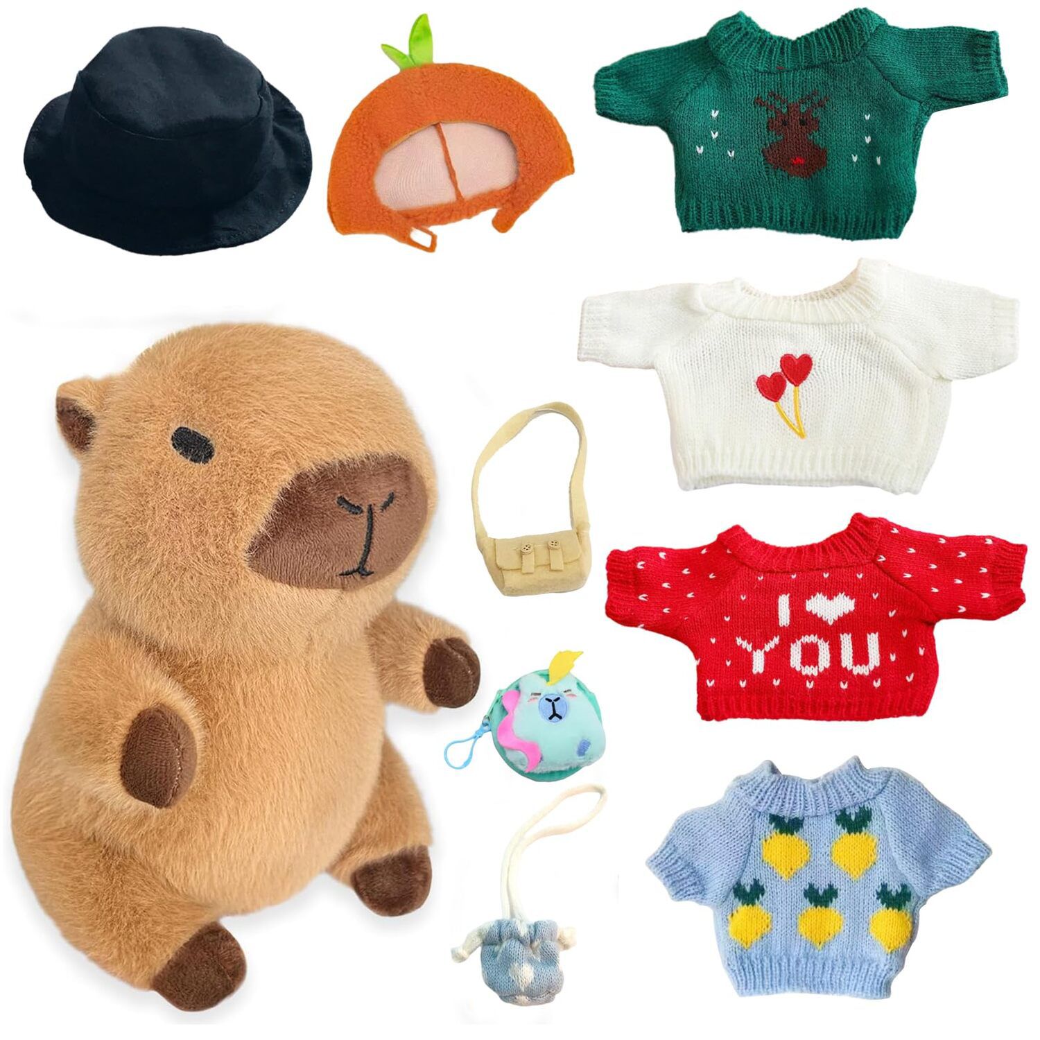Детская мягкая игрушка 10.2inch Capybara Plush Toy with 9 Clothes and Accessories Super Soft Capybara Toy, classic model — фото 1