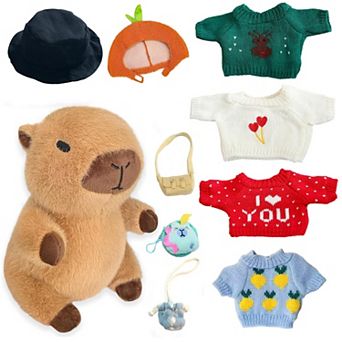 10.2inch Capybara Plush Toy with 9 Clothes and Accessories Super Soft Capybara Toy,classic model