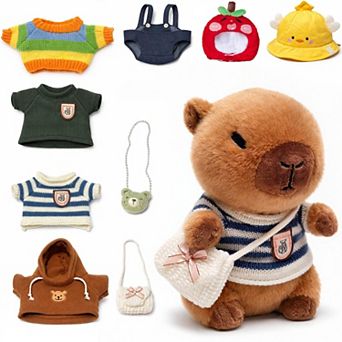 10.2inch Capybara Plush Toy with 9 Clothes and Accessories Super Soft Capybara Toy,red peach hat